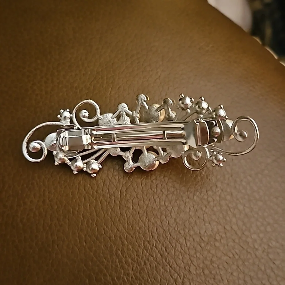 Vintage 1980s Silvertone Pearl Rhinestone Formal Bridal Barrette